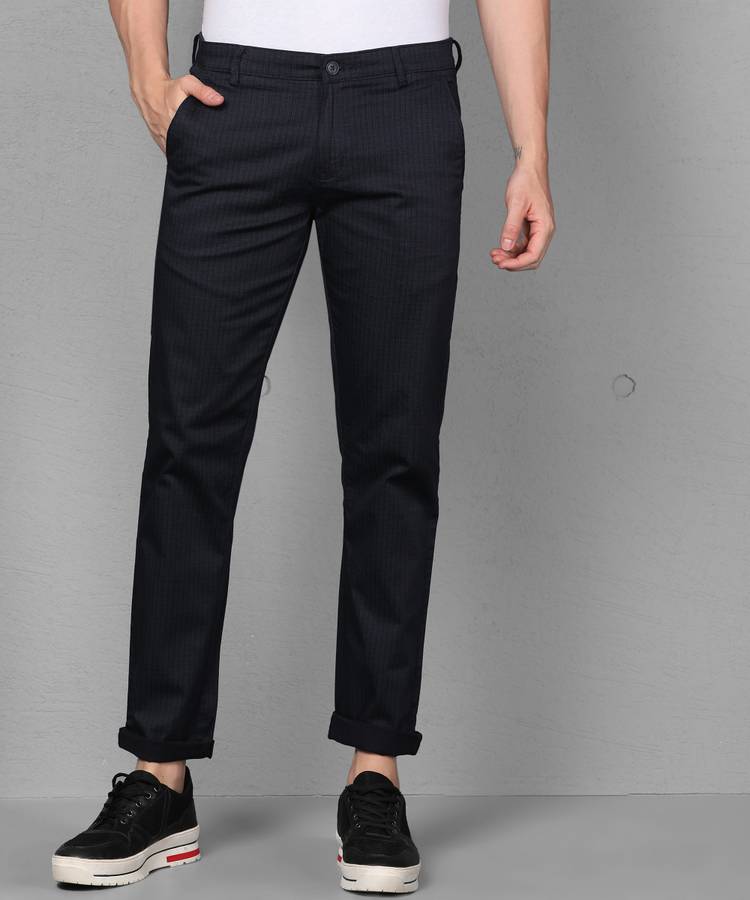 Slim Fit Men Cotton Blend Dark Blue Cotton Blend Trousers