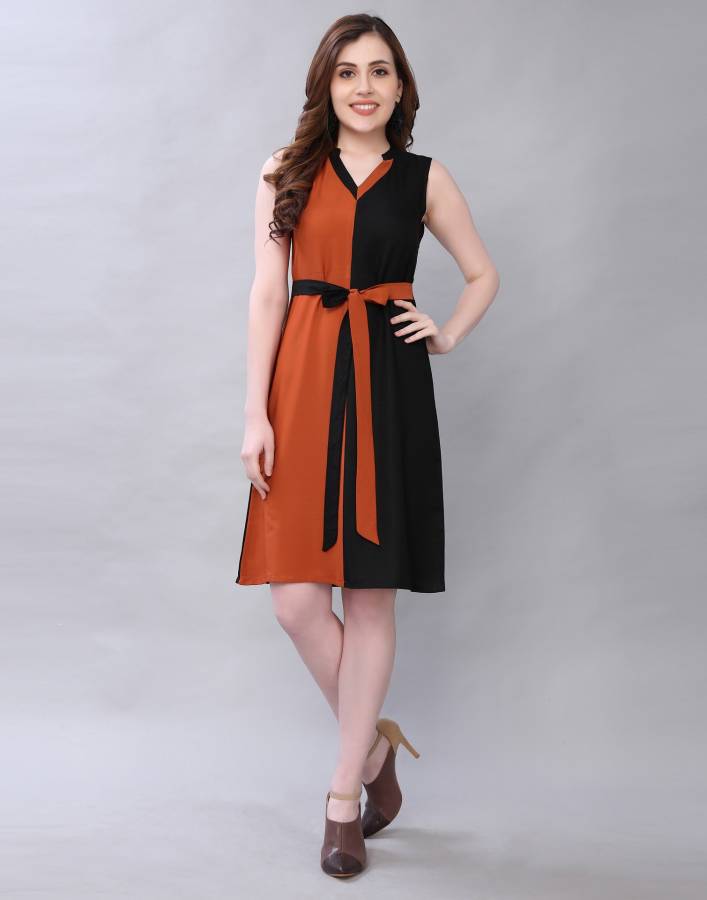 Women A-line Black, Orange Dress