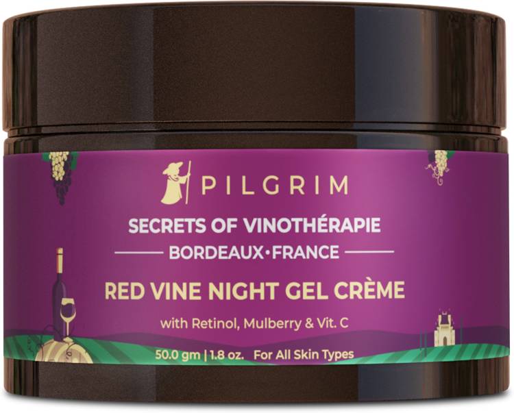 Pilgrim Anti Ageing Red Vine Night Creme Gel For Glowing Skin, Skin Repair, Dry, Oily, Sensitive Skin, Men & Women, 50g Price in India