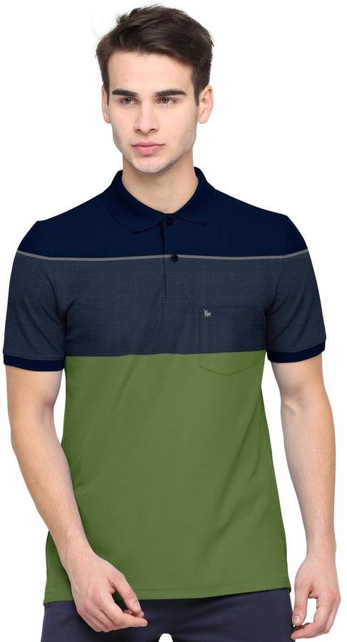 Striped Men Polo Neck Blue, Green T-Shirt