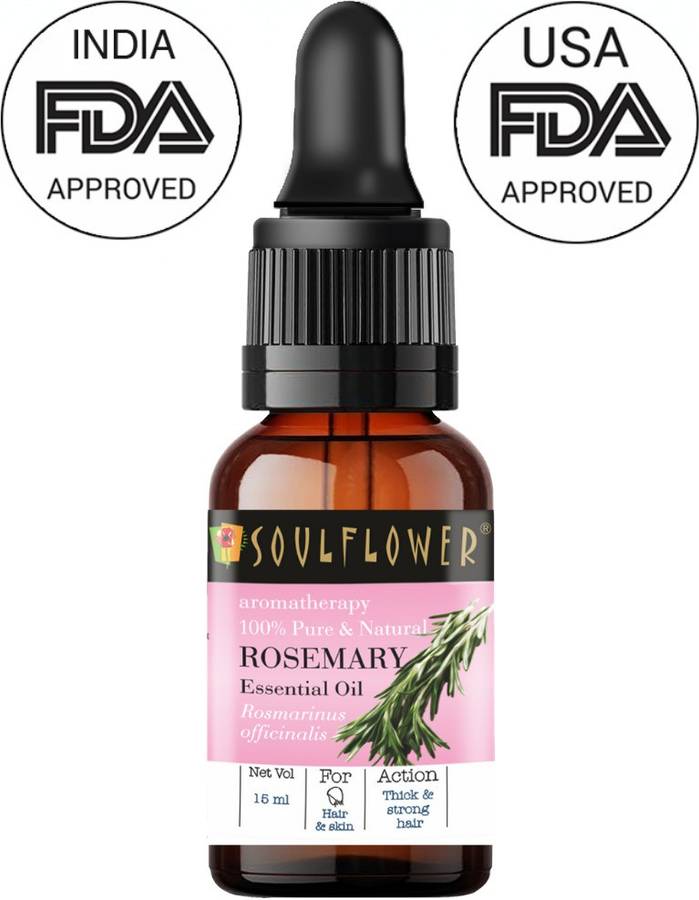 Soulflower Rosemary Essential Oil (15 ml)| 100% Pure, Natural and Undiluted for Hair, Skin and Face| For Strong Healthy Hair and Shiny Skin