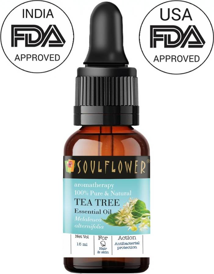 Soulflower Tea Tree Essential Oil (15 ml)| 100% Pure, Natural and Undiluted for Hair, Skin and Face| Controls Acne and Pimples