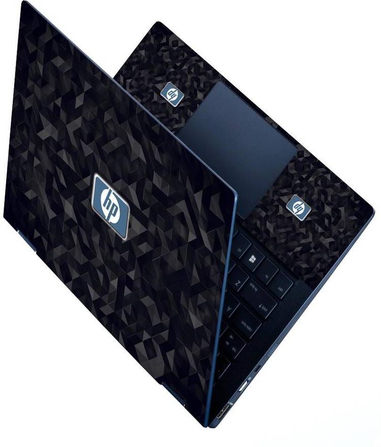 Anweshas Premium Vinyl HD Printed Easy to Install Full Panel Laptop Skin/Sticker/Stretchable Vinyl/Cover for all Size Laptops upto 15.6 inch No Residue, Bubble Free - HP Black 3D Triangles Stretchable Vinyl - Easily Cover Corners Laptop Decal 15.6