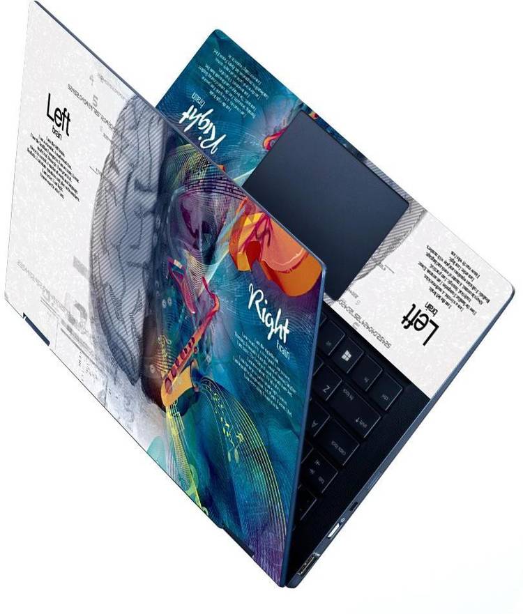 dzazner Premium Vinyl HD Printed Easy to Install Full Panel Laptop Skin/Sticker/Stretchable Vinyl/Cover for all Size Laptops upto 15.6 inch No Residue, Bubble Free - Brain Left Right Blue Stretchable Vinyl - Easily Cover Corners Laptop Decal 15.6