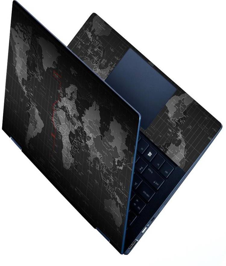 dzazner Premium Vinyl HD Printed Easy to Install Full Panel Laptop Skin/Sticker/Stretchable Vinyl/Cover for all Size Laptops upto 15.6 inch No Residue, Bubble Free - World Map Black Stretchable Vinyl - Easily Cover Corners Laptop Decal 15.6