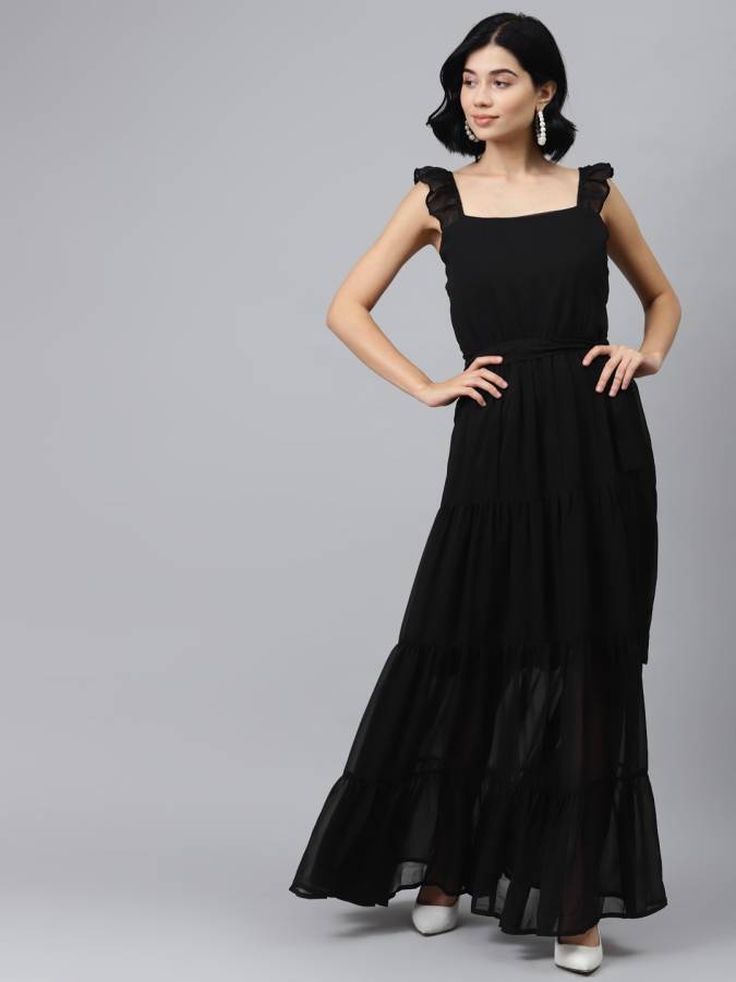 Women Tiered Black Dress Price in India