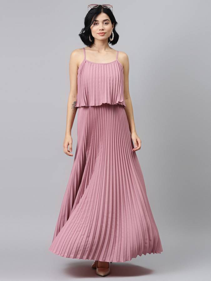 Women Pleated Pink Dress