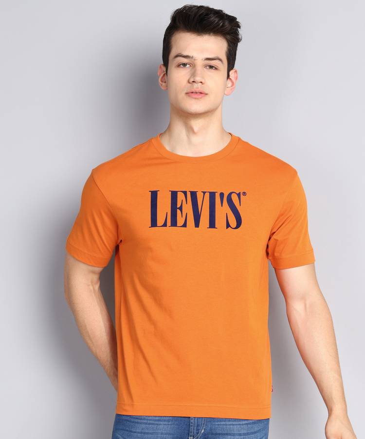 Printed Men Round Neck Orange T-Shirt
