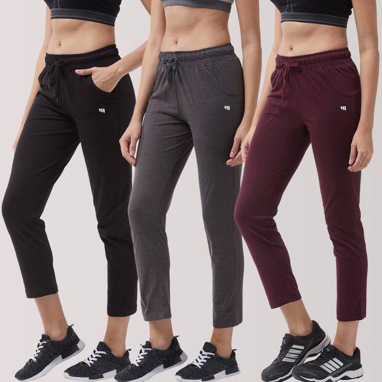 Self Design, Solid Women Maroon, Black, Grey Track Pants