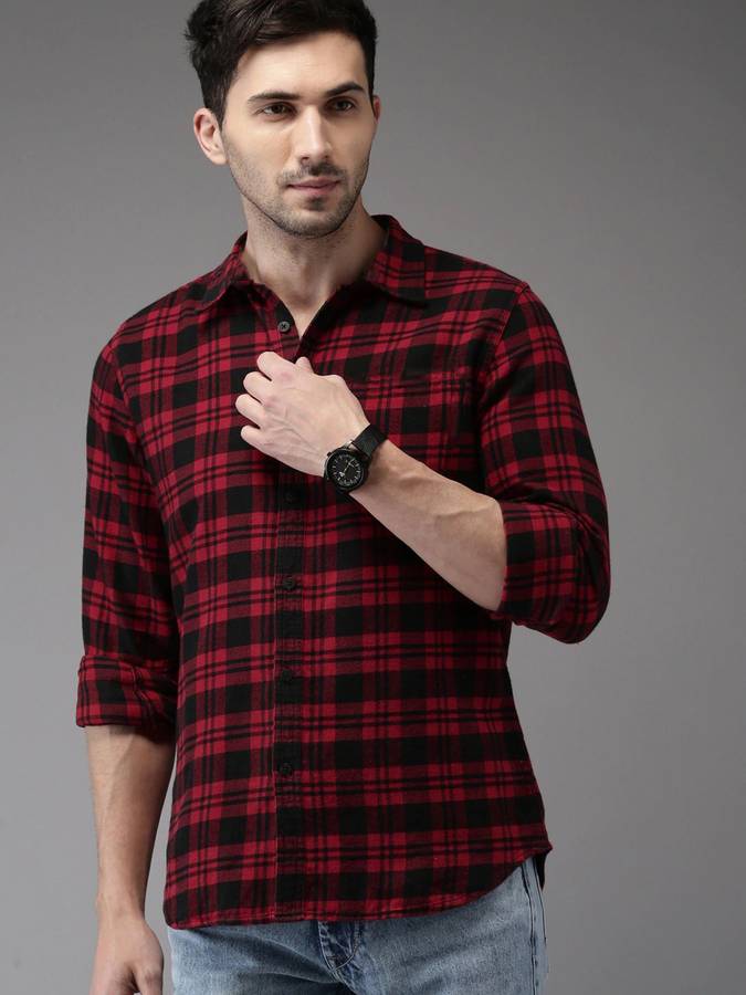 Men Slim, Regular Fit Checkered, Printed Casual Shirt