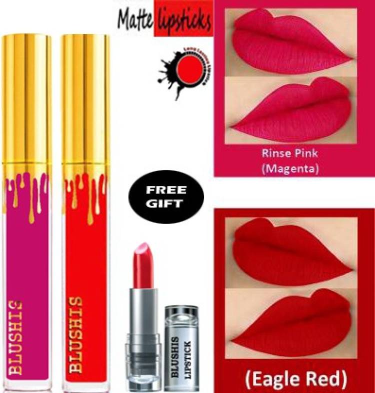 BLUSHIS High Defination Liquid matte Lipstick Non Transfer Combo Pack of 2 with Common colors for daily use [Red,Magenta] Price in India