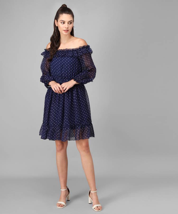 Women Drop Waist Dark Blue Dress