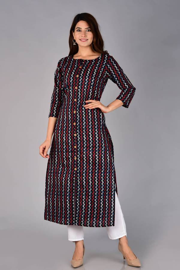 Women Chevron/Zig Zag Pure Cotton Straight Kurta