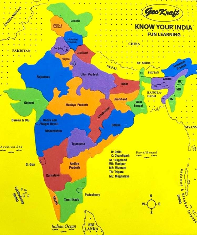 GeoKraft India Map with States Eva Foam Jigsaw Puzzle - Educational Learning Toy for Boys and Girls