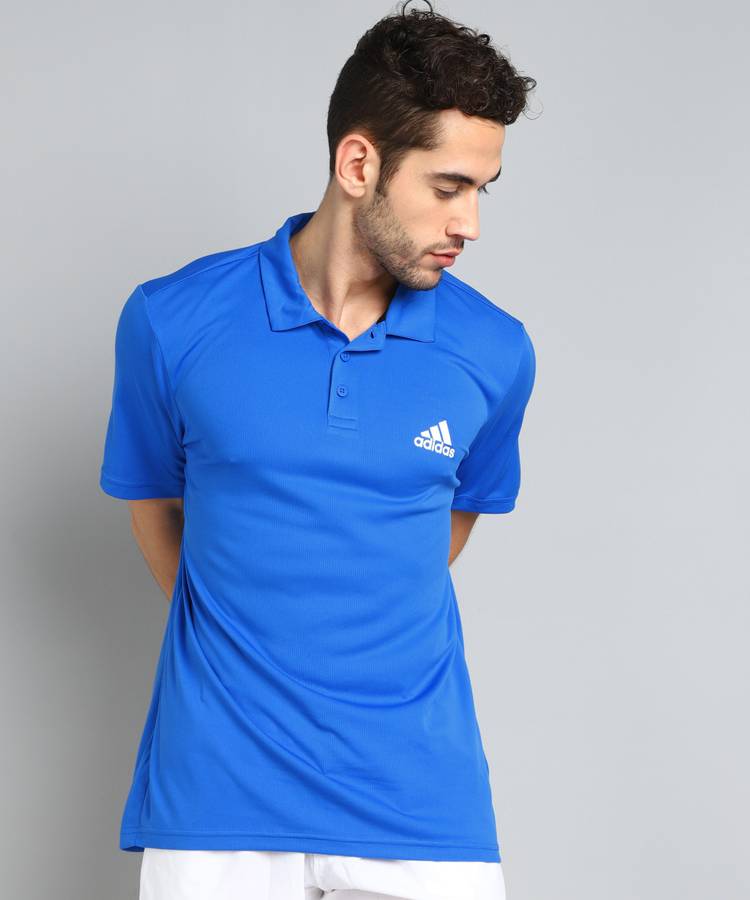 Perforations Men Polo Neck Blue T-Shirt
