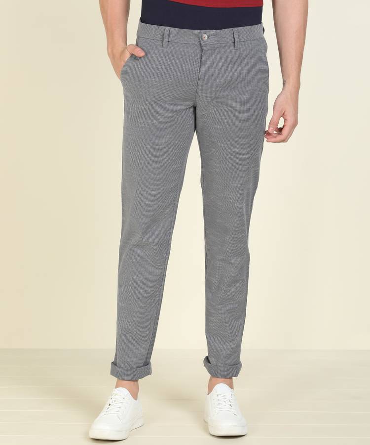 Tapered Men Grey Cotton Blend Trousers