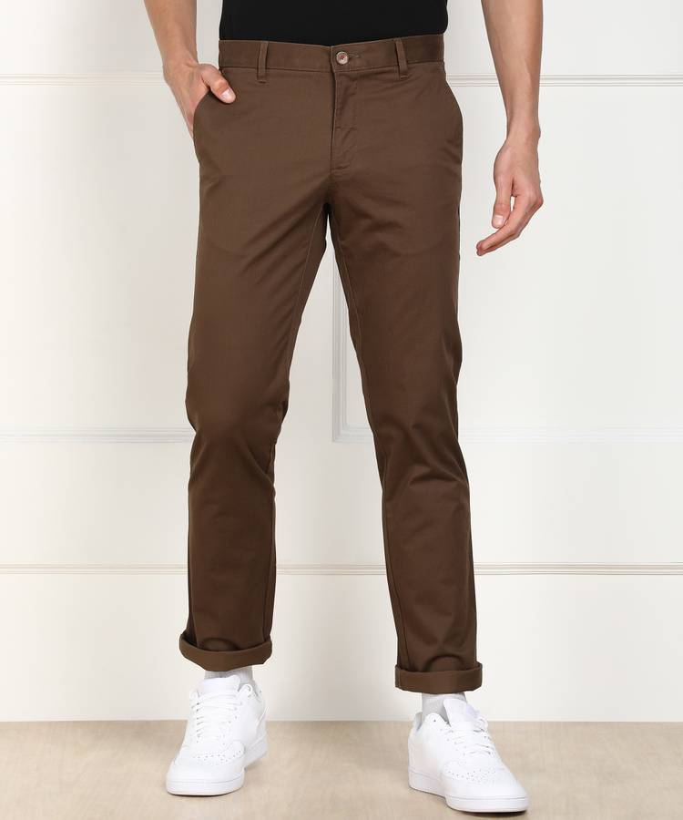 Regular Fit Men Dark Green Cotton Blend Trousers