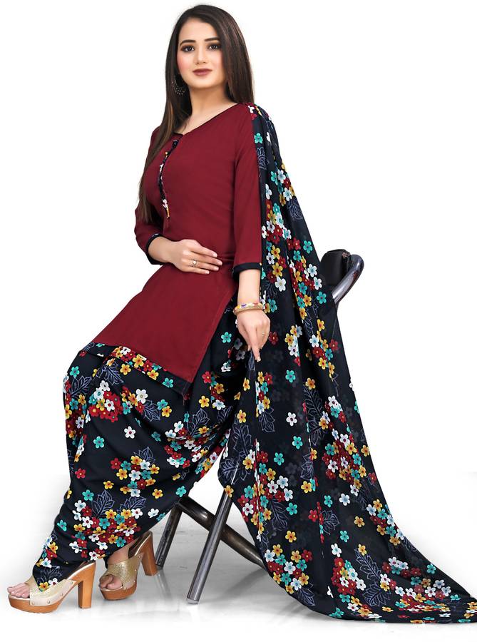 Crepe Solid, Printed, Floral Print Salwar Suit Material