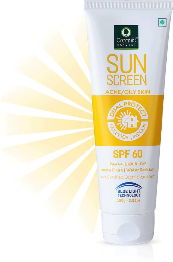 Organic Harvest Sunscreen SPF 60 with Blue Light Technology, Protects From Harmful UVA & UVB Rays, PA+++, Hydrates & Nourished Skin, For Oily Skin, 100% Organic, Sulphate & Paraben Free - SPF SPF 60 OILY PA+++ Price in India