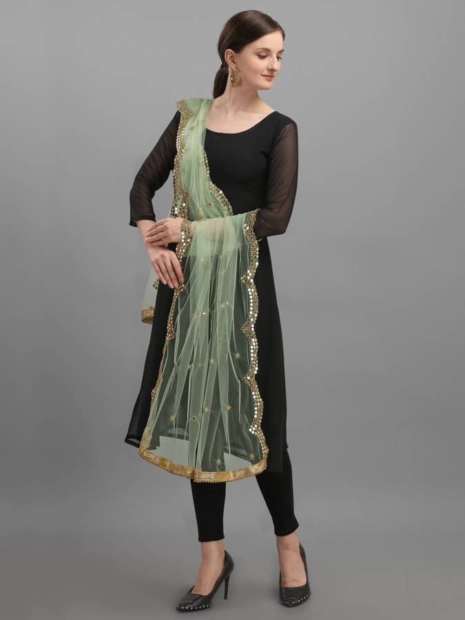 Net Embellished Green Women Dupatta