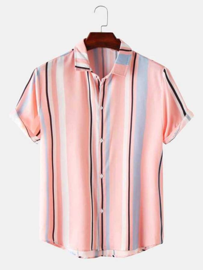 Men Regular Fit Striped Ribbed Collar Casual Shirt Price in India