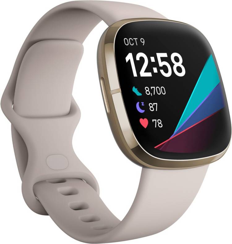 FITBIT Sense, Lunar White/Soft Gold Stainless Steel Smartwatch Price in India
