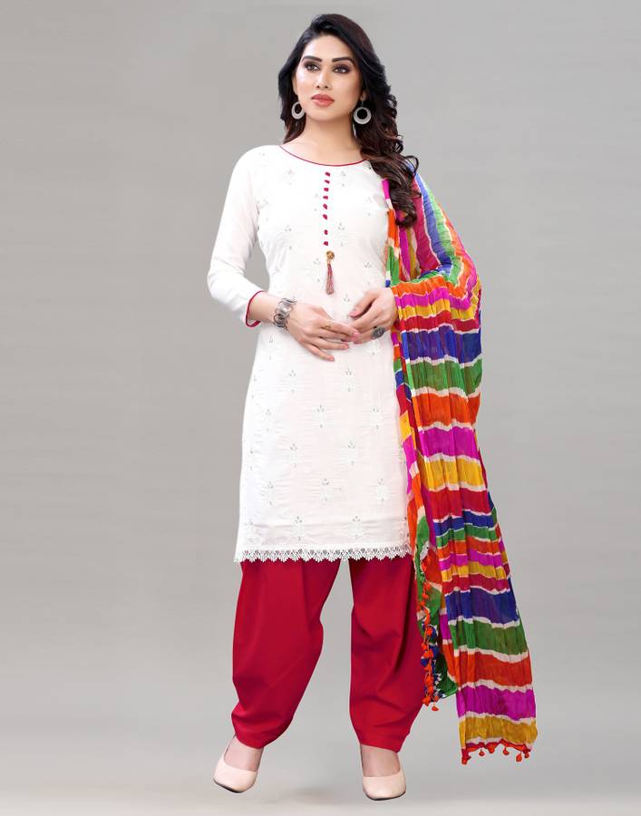 Cotton Embroidered, Embellished, Paisley Salwar Suit Material