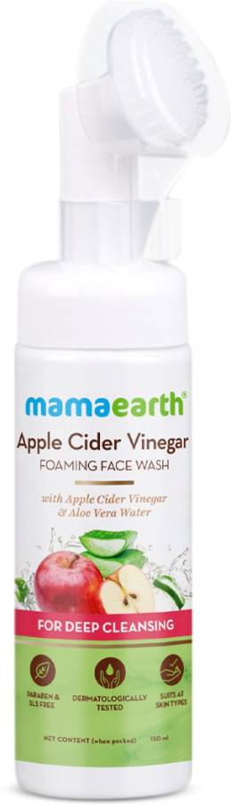MamaEarth Apple Cider Vinegar Foaming  with Apple Cider Vinegar & Aloe Vera Water, ACV Foaming  with Brush for Deep Cleansing – 150ml Face Wash Price in India
