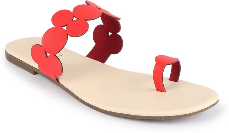 Women Red, Beige Flats Sandal Price in India
