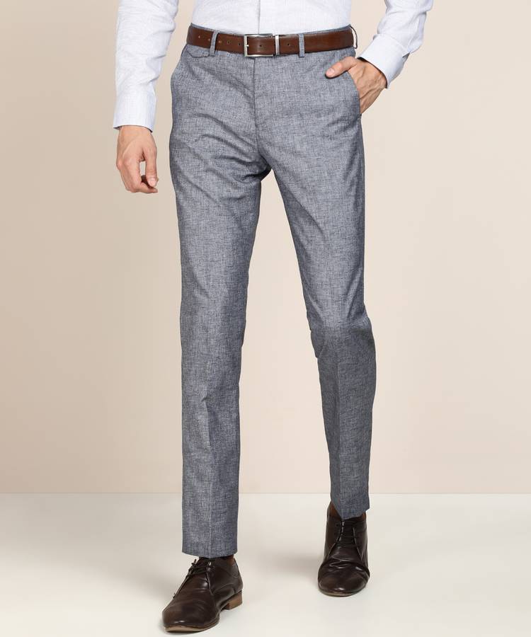 Tapered Men Black, Grey Polyester Blend Trousers