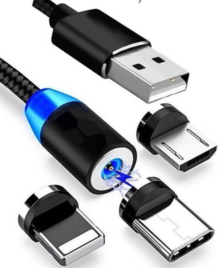 Alpha Transfer 3in1 360 Round Magnetic Plug Micro USB/Type-C/iOS Round Fast Charging Charger Cable for iPhone and andriod cable 1 m Magnetic Charging Cable