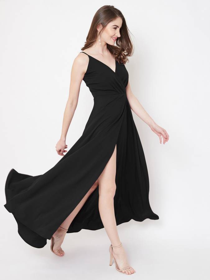 Women Fit and Flare Black Dress Price in India