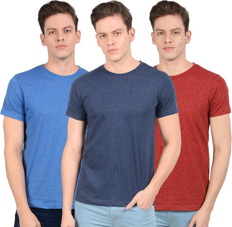 Solid Men Round Neck Multicolor T-Shirt Price in India