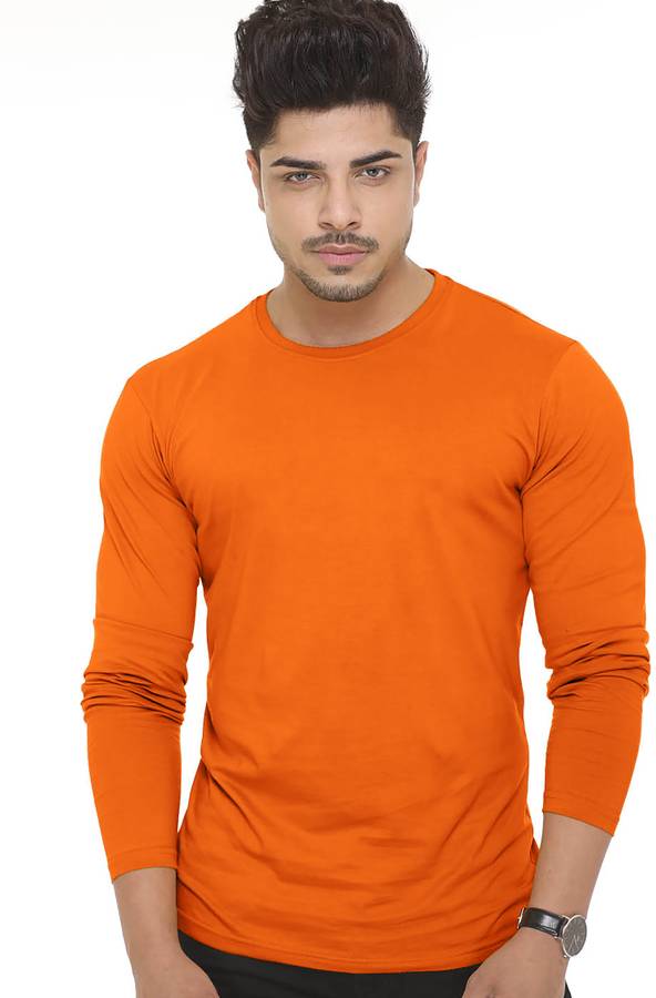 Solid Men Round Neck Orange T-Shirt