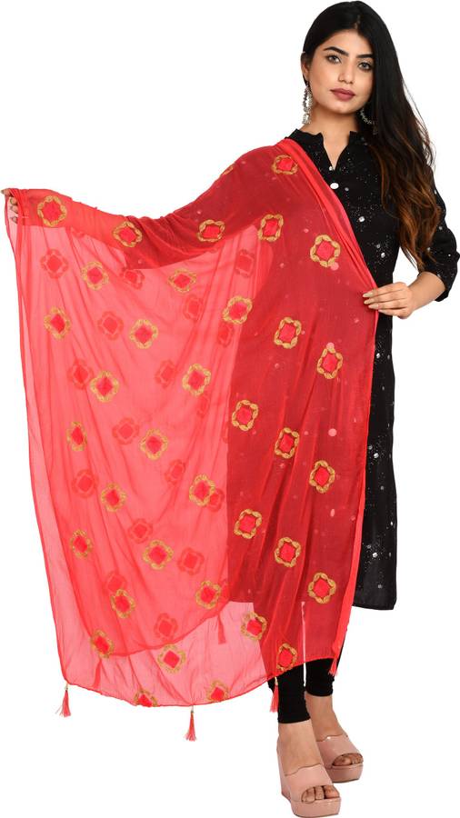 Chiffon Embroidered Pink Women Dupatta