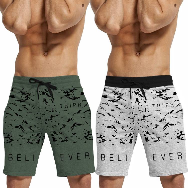 Printed Men Green, Grey Basic Shorts