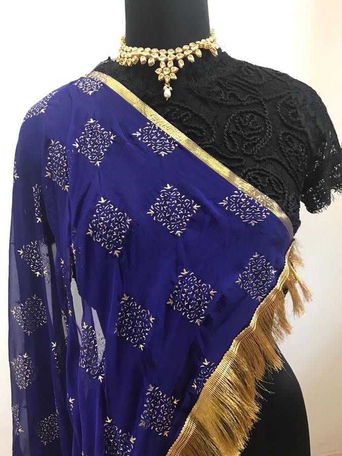 Chiffon Printed Dark Blue Women Dupatta