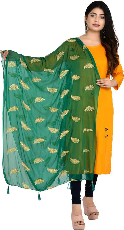 Chiffon Embroidered Dark Green Women Dupatta