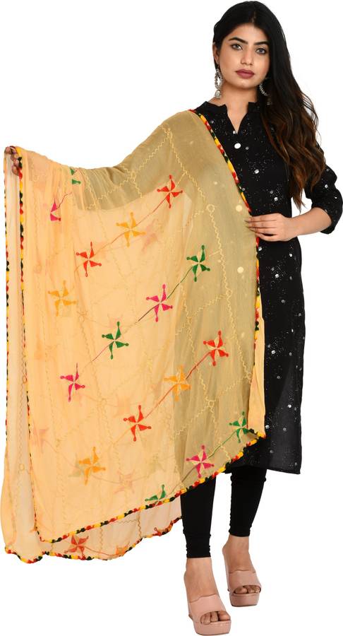 Chiffon Embroidered Beige Women Dupatta