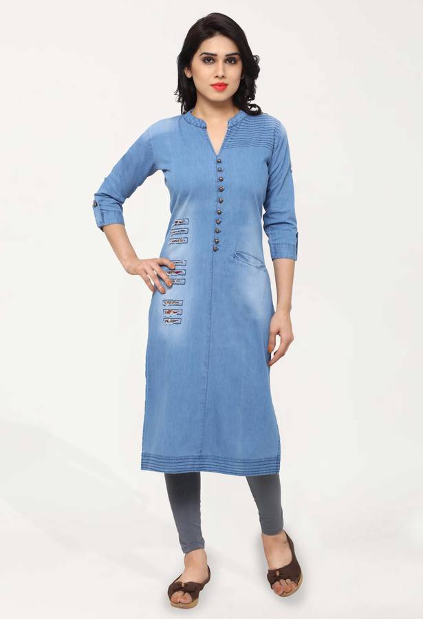 Women Solid Denim A-line Kurta