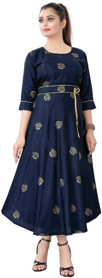 Women Printed Cotton Silk Anarkali Kurta
