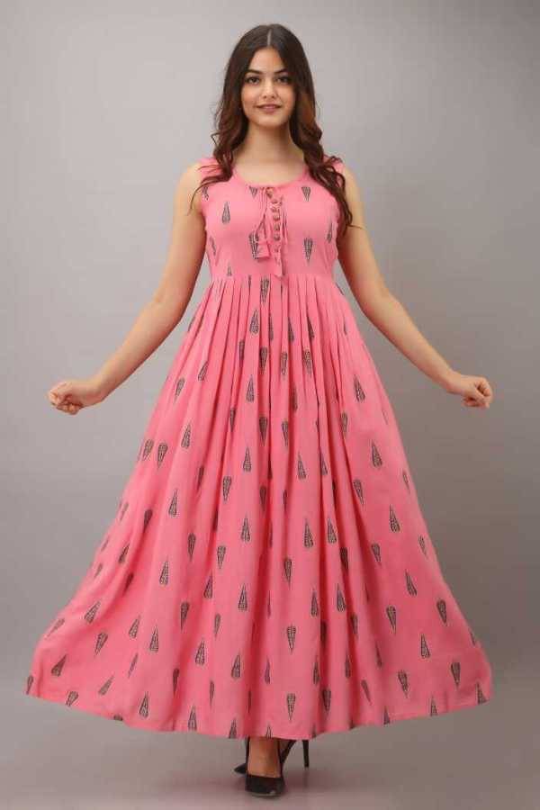 Women Floral Print Rayon Ethnic Dress