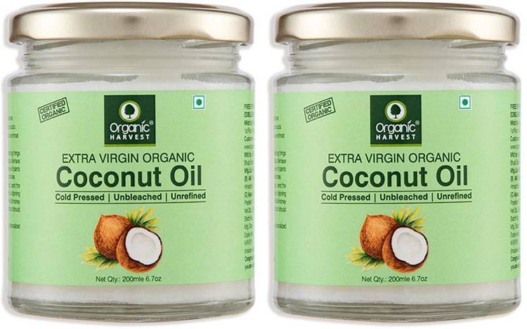Organic Harvest Cold Pressed Extra Virgin Coconut Oil For All Type Skin & Hair Growth | Premium Grade Edible Coconut Oil for Cooking | Unbleached & Unrefined | Sulphate & Paraben free Hair Oil (Pack of 2) Hair Oil