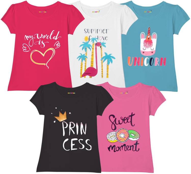 Girls Printed Cotton Blend T Shirt Price in India