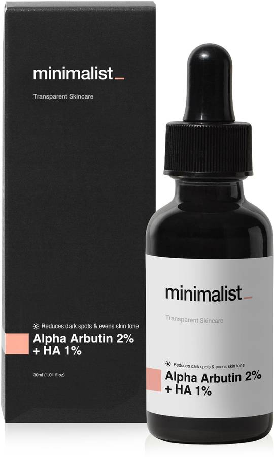 Minimalist 2% Alpha Arbutin Face Serum For Men & Women with Hyaluronic Acid to Remove Pigmentation, Acne Marks & Dark Spots