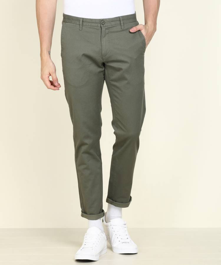 Regular Fit Men Yellow Pure Cotton Trousers