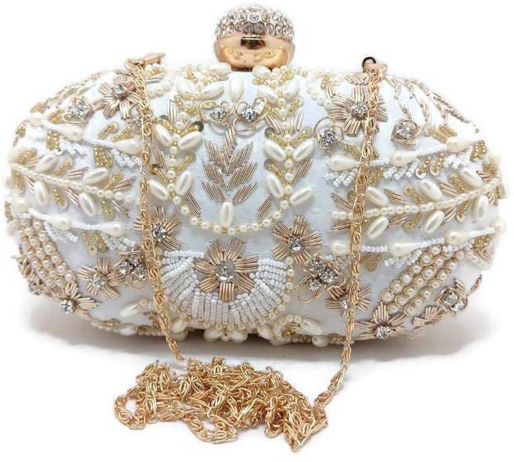 Party, Casual White, Gold  Clutch  - Mini Price in India