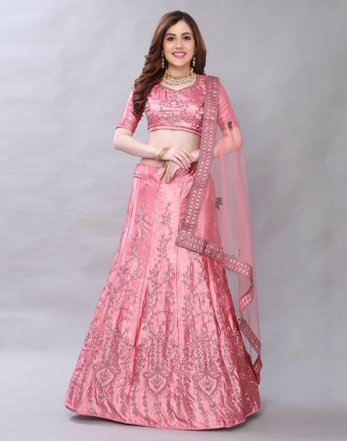 Self Design, Embroidered, Embellished Semi Stitched Lehenga Choli