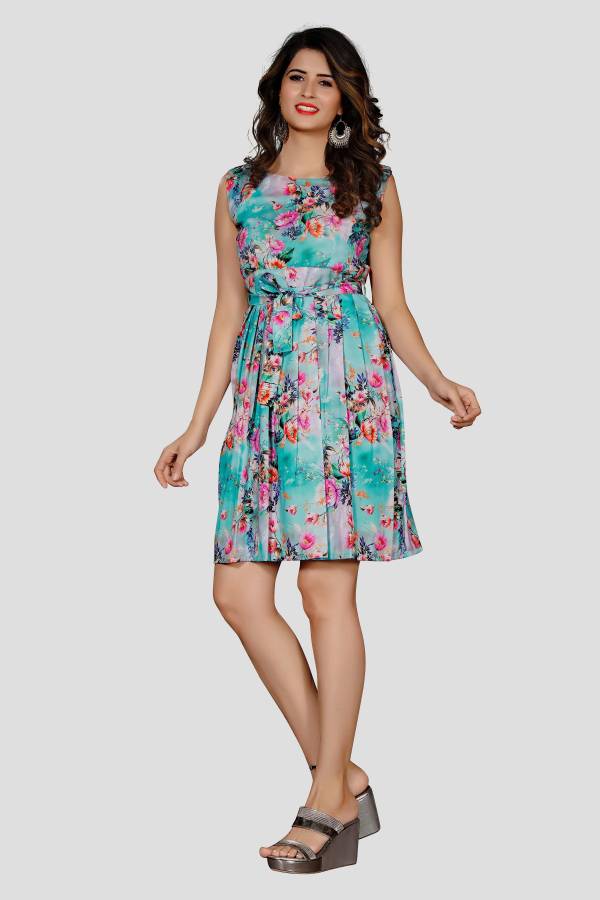 Women Fit and Flare Light Blue Dress Price in India