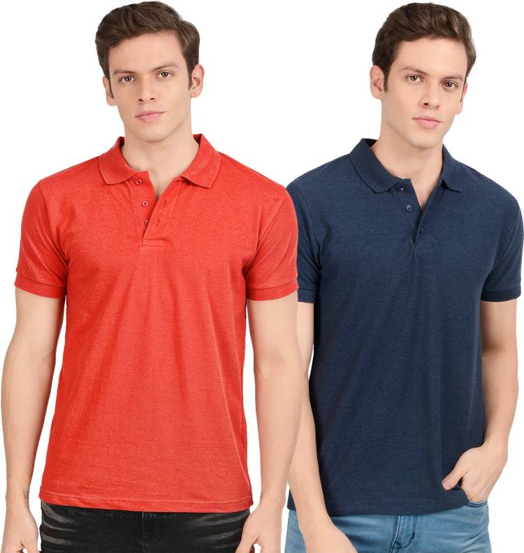 Solid Men Polo Neck Red, Blue T-Shirt Price in India